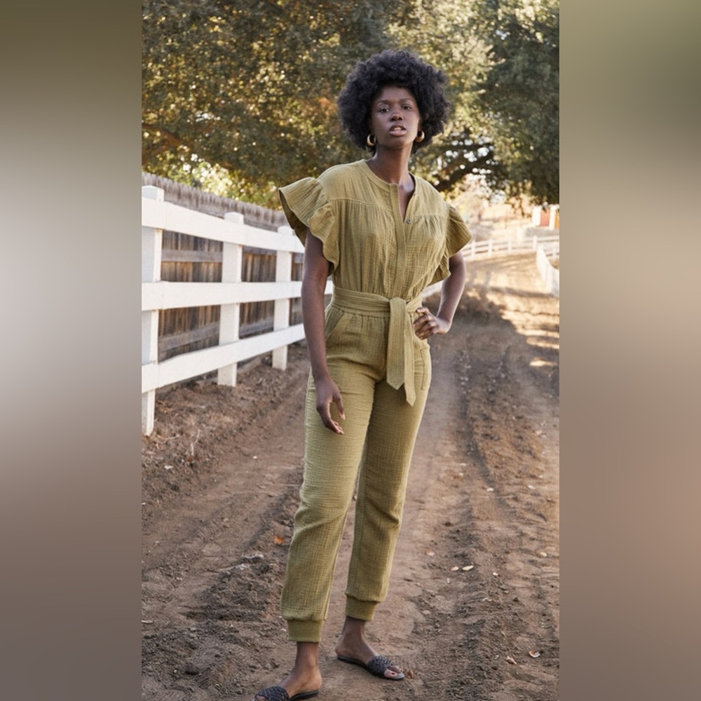 SAYLOR Olive Green Christina Jumpsuit - Short Sleeve Pockets (Size M)